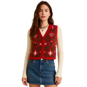 Y2K 90s Christmas Sweater Vest Patchwork Holiday Trees Ugly Make It Cute…